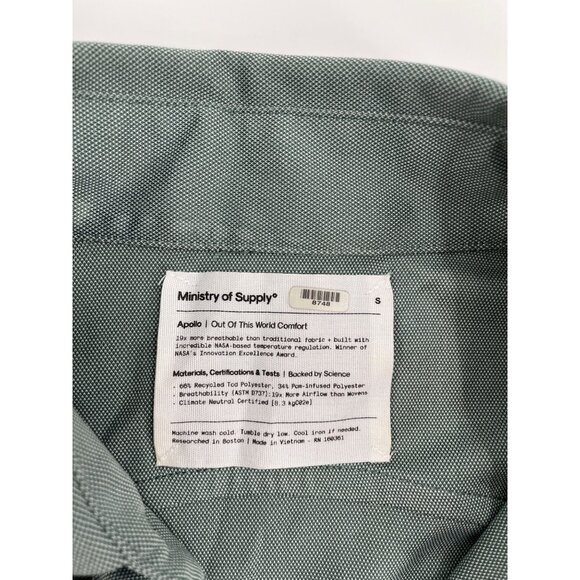 Ministry Of Supply Apollo Mens Polo Shirt Small Green Sustainable Breathable - Picture 4 of 8